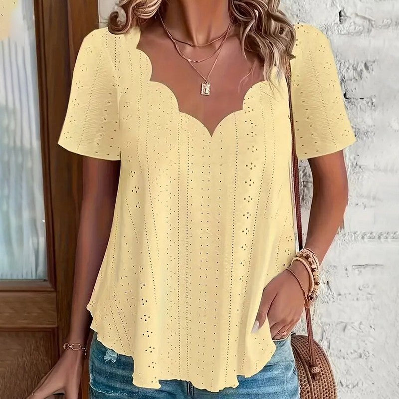 Elodie Scallop V-Neck Blouse