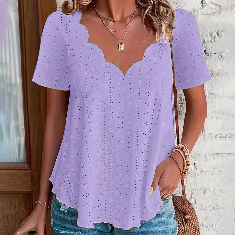 Elodie Scallop V-Neck Blouse