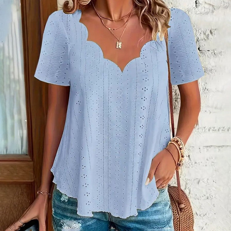 Elodie Scallop V-Neck Blouse