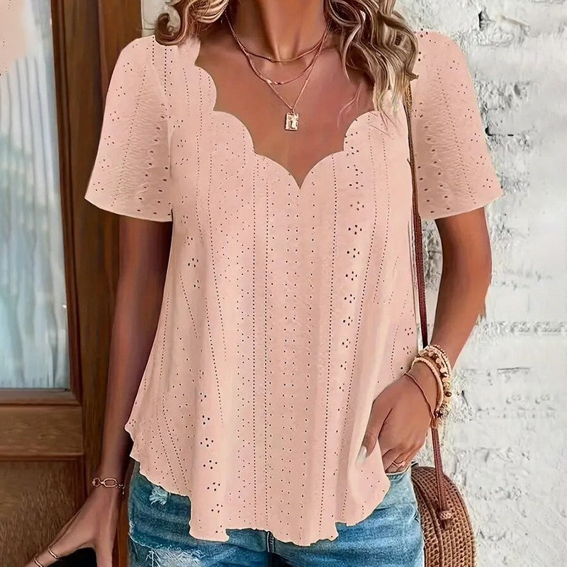 Elodie Scallop V-Neck Blouse